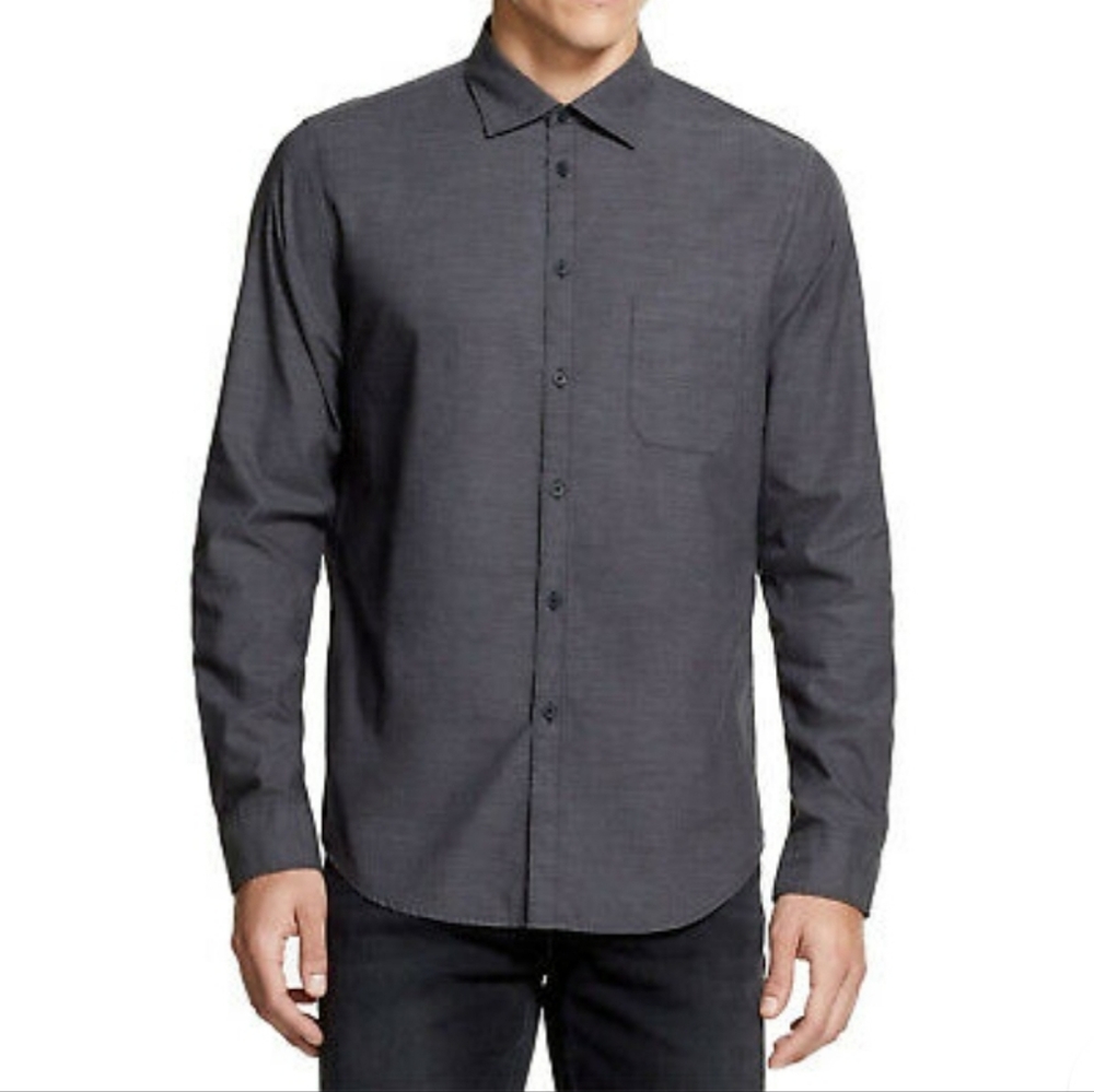DKNY Dark Gray Chambray Long Sleeve Button Up Size Neck 16 Chest 32/33